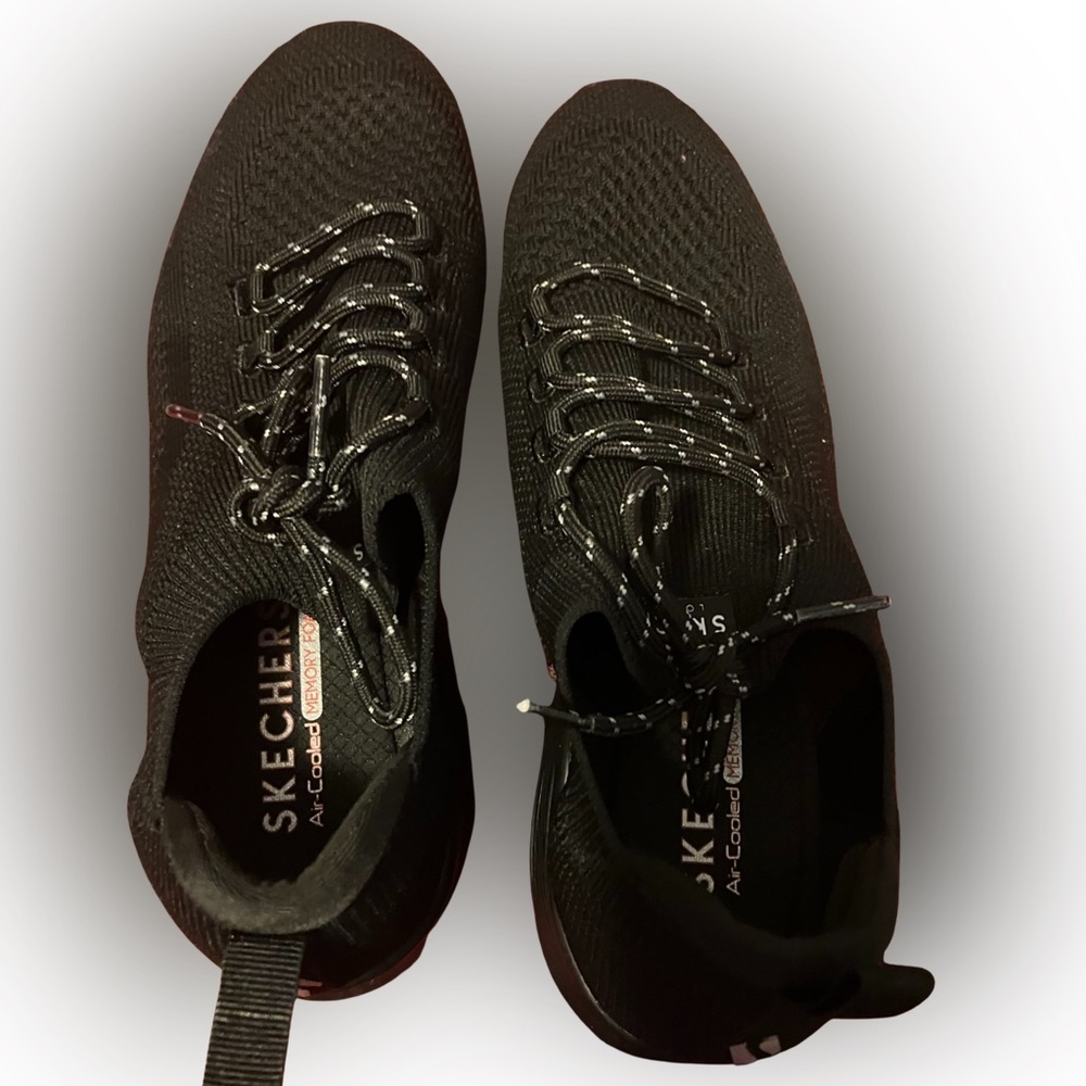 Sketchers memory foam air cooler black slip on shoes.